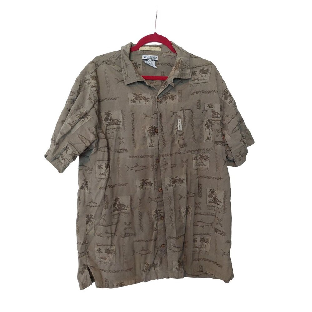 Columbia Mens River Lodge XL Shirt Brown Palm Tree Print